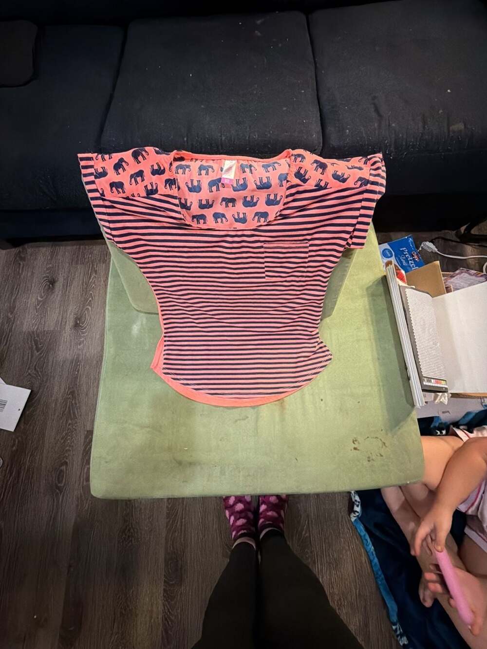 No Boundaries Top Size S Elephant Print Striped Pocket